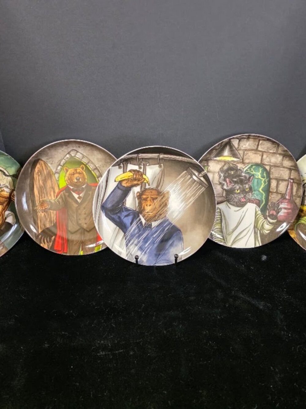 NIB West Elm Dapper Animal Halloween Salad Plates Set of (5)